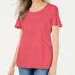 Karen Scott Women's Braided Neck T-Shirt Coral- Size Medium
