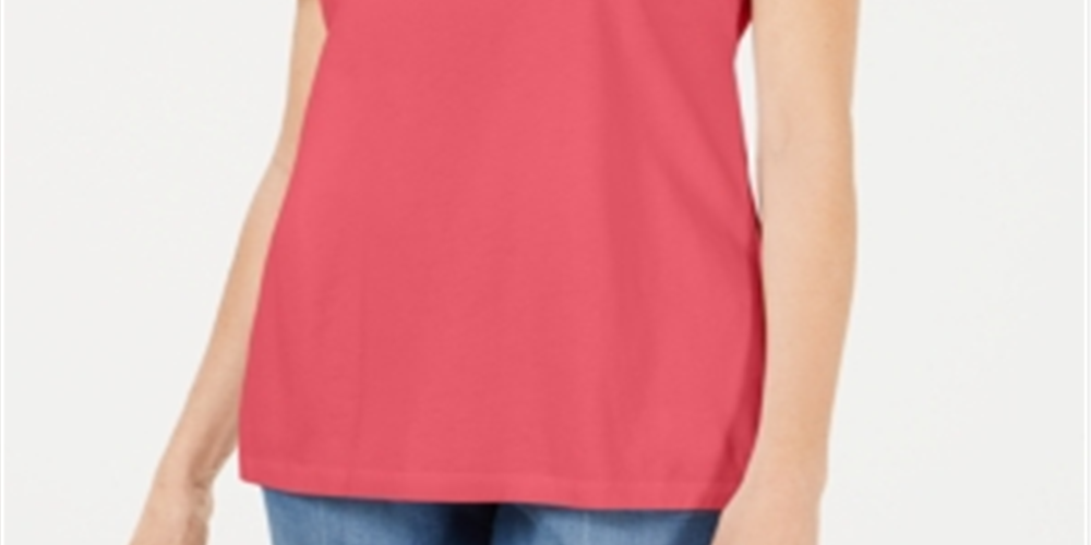 Karen Scott Women's Braided Neck T-Shirt Coral- Size Medium