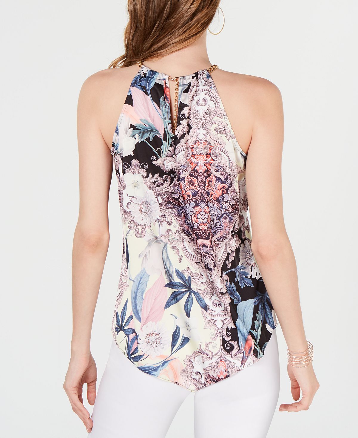 INC International Concepts Women's Floral Sleeveless Halter Top Black Size X-Large