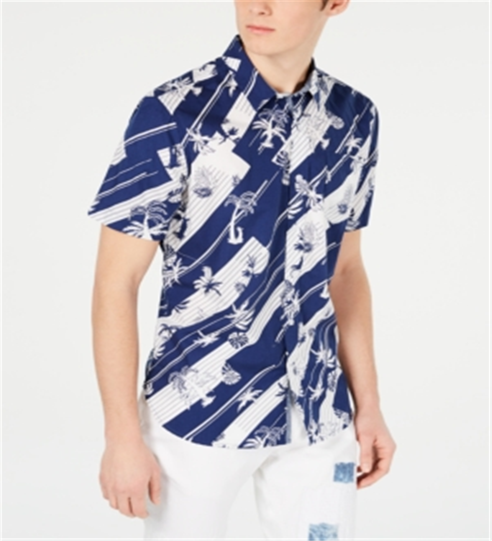 American Rag Men's Woven Collared Button Down Shirt Blue Size Medium