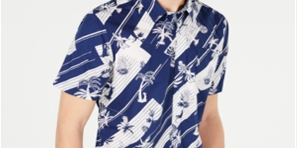 American Rag Men's Woven Collared Button Down Shirt Blue Size Medium
