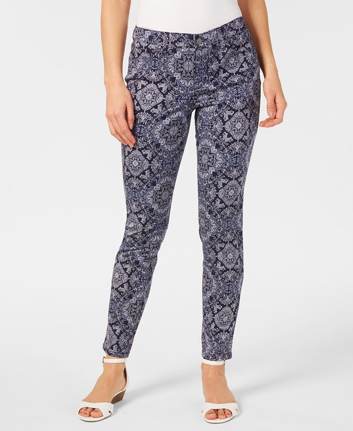 Charter Club Women's Printed Tummy Control Skinny Jeans Blue Size 8
