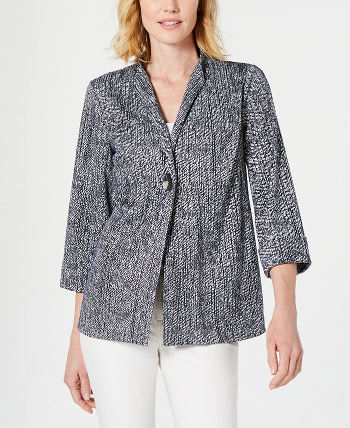 JM Collection Women's Textured One Button Jacket Blue Size Large