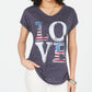 Style & Co Women's Heather Printed Short Sleeve V Neck T-Shirt Top Blue Size Small