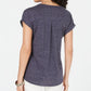 Style & Co Women's Heather Printed Short Sleeve V Neck T-Shirt Top Blue Size Small
