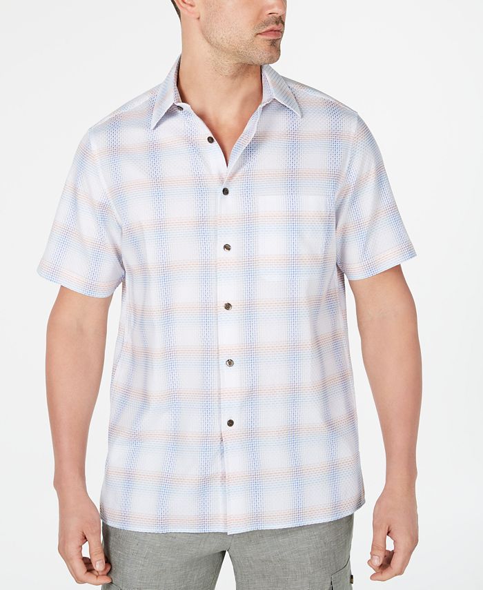 Tasso Elba Men's Stretch Plaid Dobby Shirt White Size Small