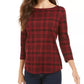 Charter Club Women's Pima Cotton Button Shoulder Striped Top Red Size Petite