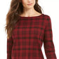 Charter Club Women's Pima Cotton Button Shoulder Striped Top Red Size Petite