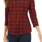 Charter Club Women's Pima Cotton Button Shoulder Striped Top Red Size Petite