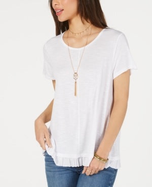 Style & Co Women's Ruffled Hem Top White Size Medium
