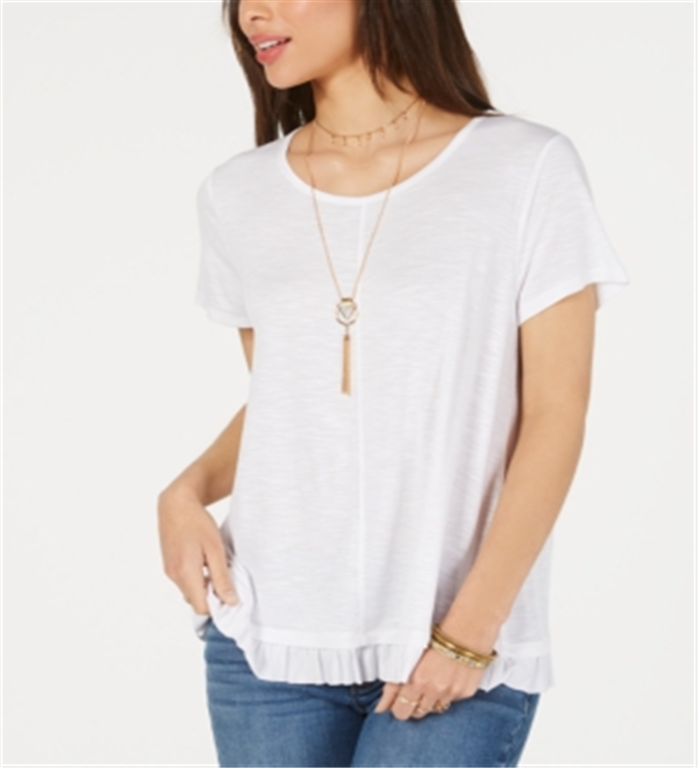 Style & Co Women's Ruffled Hem Top White Size X-Large