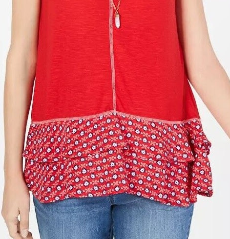 Style & Co Women's Ruffled Hem Top Red Size Small