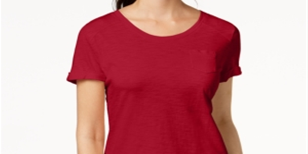 Style & Co Women's V Neck Pocket T-Shirt Red Size Petite