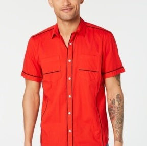 INC International Concepts Men's Kori Snap Front Collared Button Down Shirt Red Size Small
