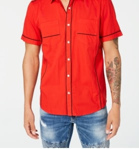 INC International Concepts Men's Kori Snap Front Collared Button Down Shirt Red Size Small