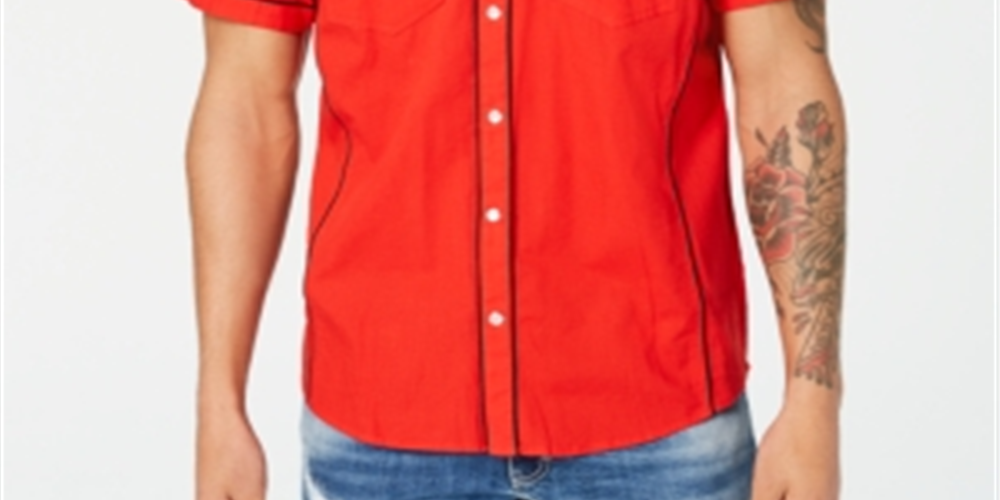 INC International Concepts Men's Kori Snap Front Collared Button Down Shirt Red Size Small