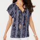 Charter Club Women's Printed Tassel Tie Top Blue Size Small
