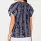 Charter Club Women's Printed Tassel Tie Top Blue Size Small
