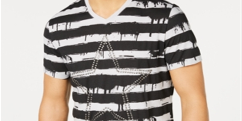 INC International Concepts Men's Cotton V Neck Graphic T-Shirt Gray Size Small