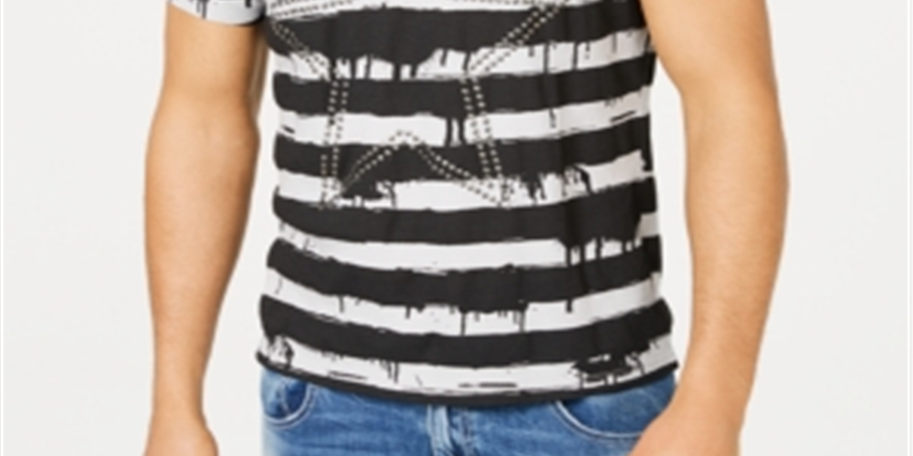 INC International Concepts Men's Cotton V Neck Graphic T-Shirt Gray Size Small