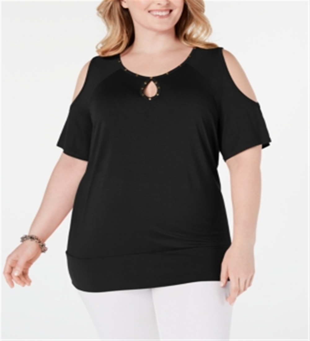 JM Collection Women's Studded Cold Shoulder Top Black Size 3X