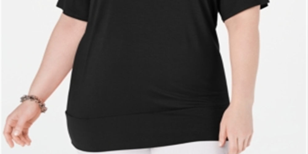 JM Collection Women's Studded Cold Shoulder Top Black Size 3X