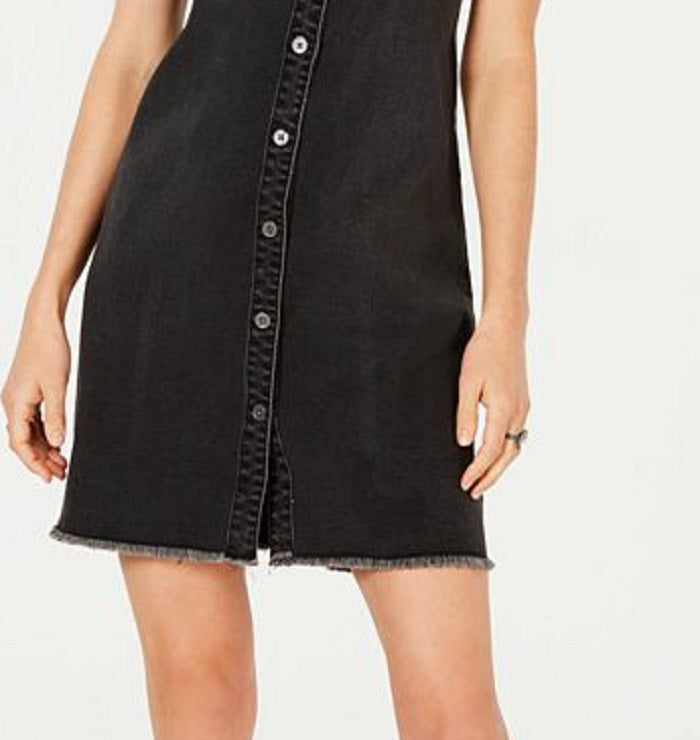 Style & Co Women's Denim Pocketed Sleeveless Collared Short Shirt Dress Black Size 16