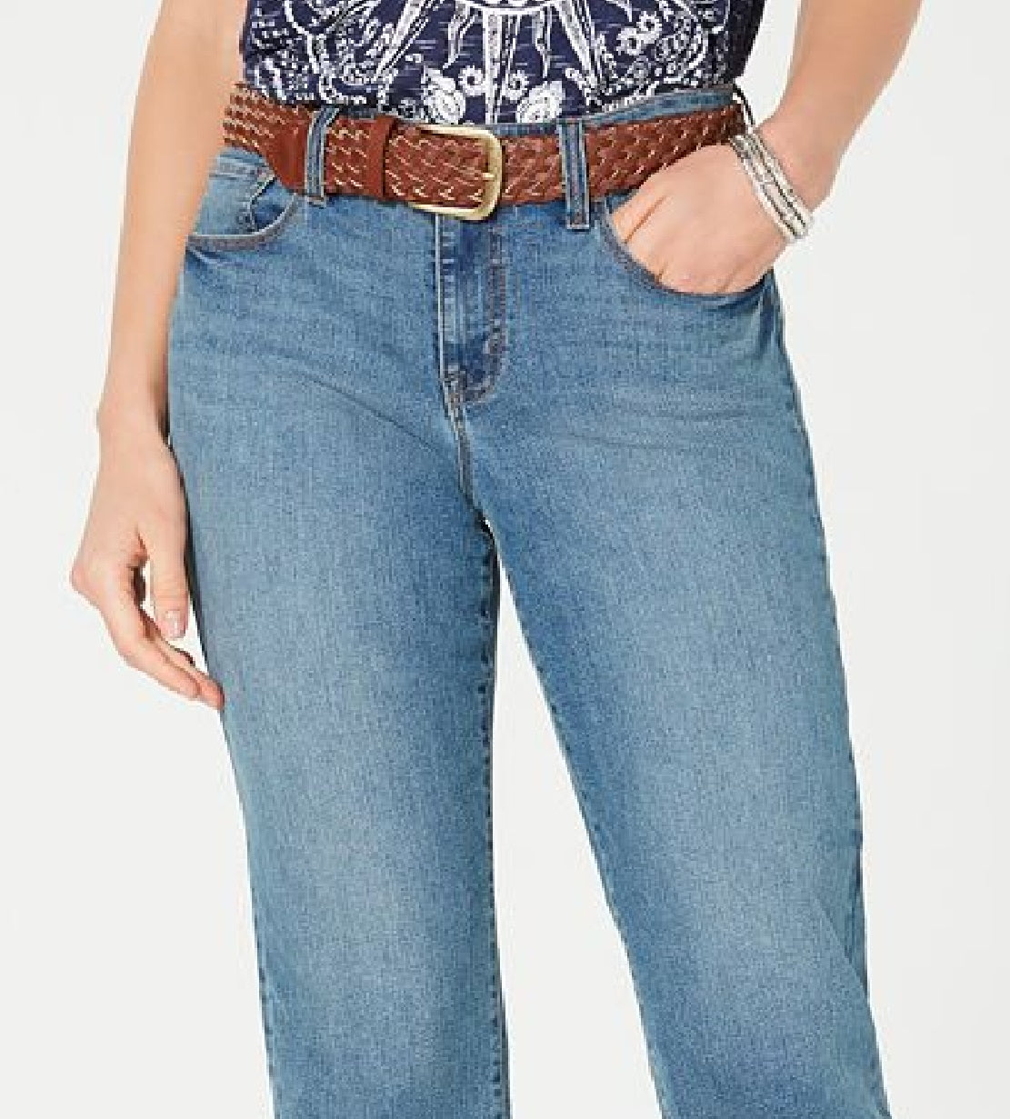 Style & Co Women's Belted Denim Capri Pants Blue Size 10