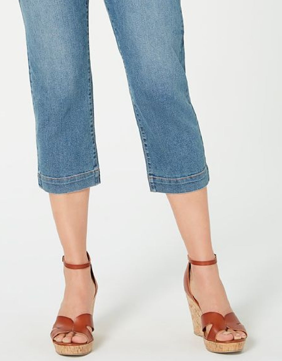 Style & Co Women's Belted Denim Capri Pants Blue Size 10