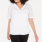 Alfani Women's Plaid V Neck Top White Size Petite Small