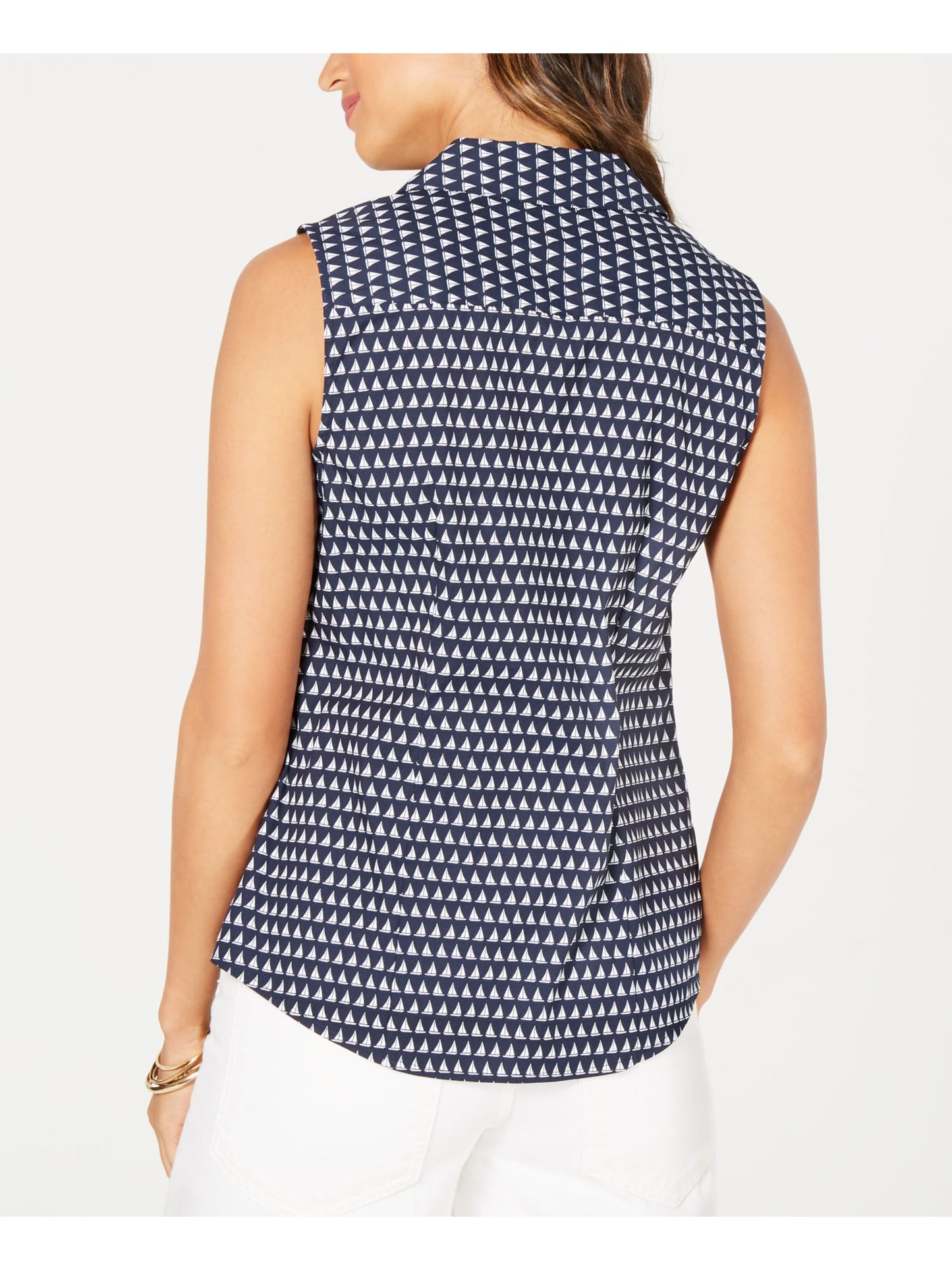 Charter Club Women's Sleeveless Sailboat Print Blouse Blue Size 10