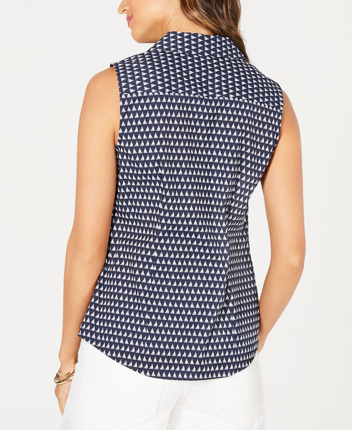 Charter Club Women's Sleeveless Sailboat Print Blouse Blue Size 16