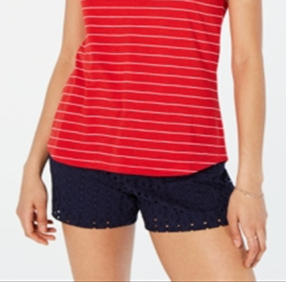 Maison Jules Women's Striped V Neck Top Red Size X-Large