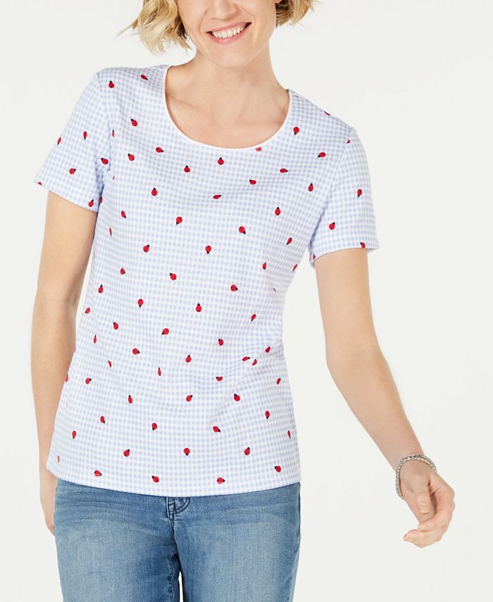 Karen Scott Women's Printed Scoop Neck Top Blue Size Small