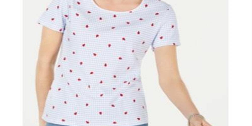 Karen Scott Women's Printed Scoop Neck Top Blue Size Small