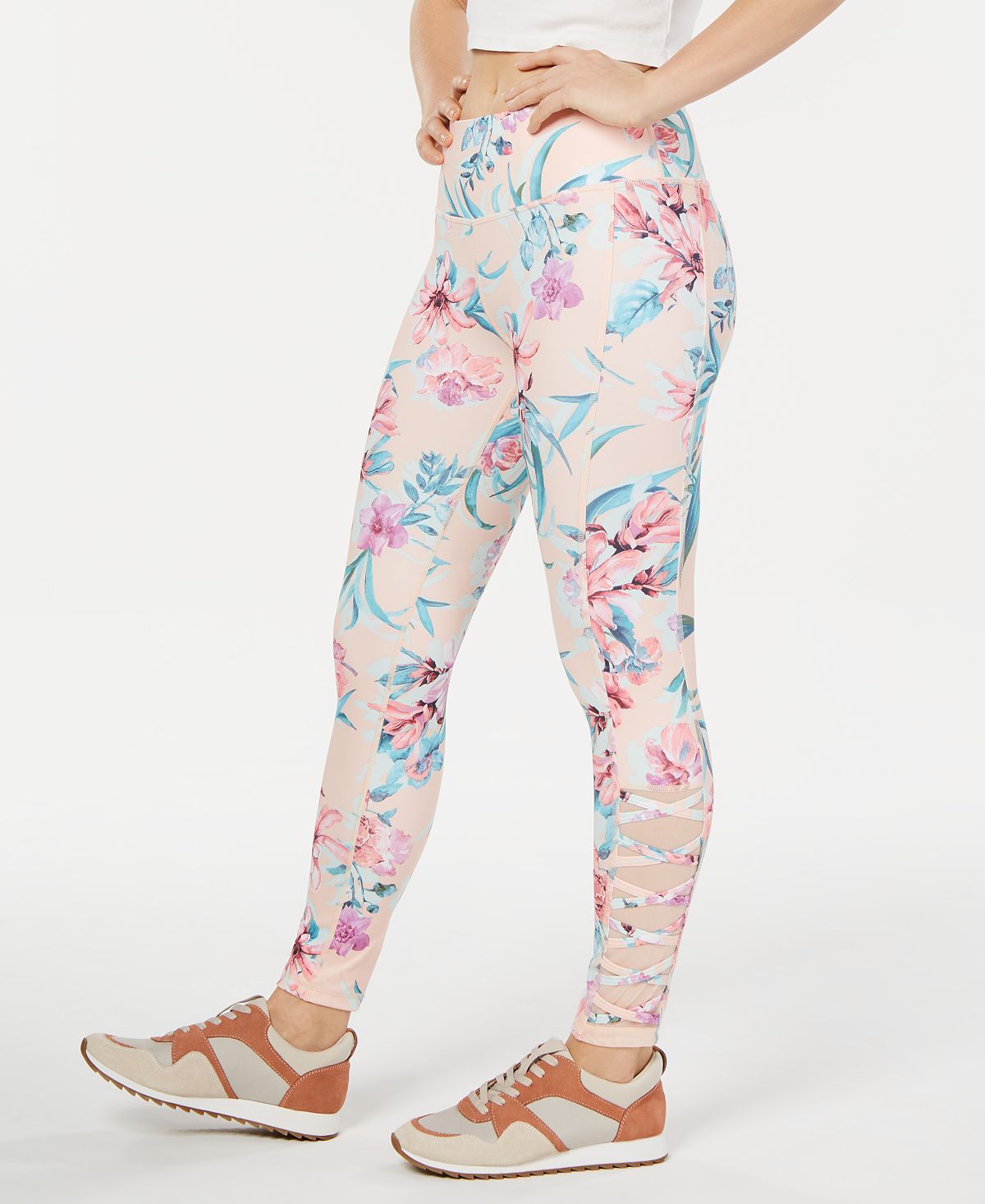 Ideology Women's Floral Fitness Athletic Leggings Pink Size Small