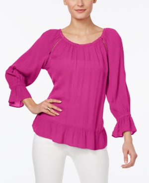 INC International Concepts Women's Magenta Crepe Peasant Top Size Petite X-Large