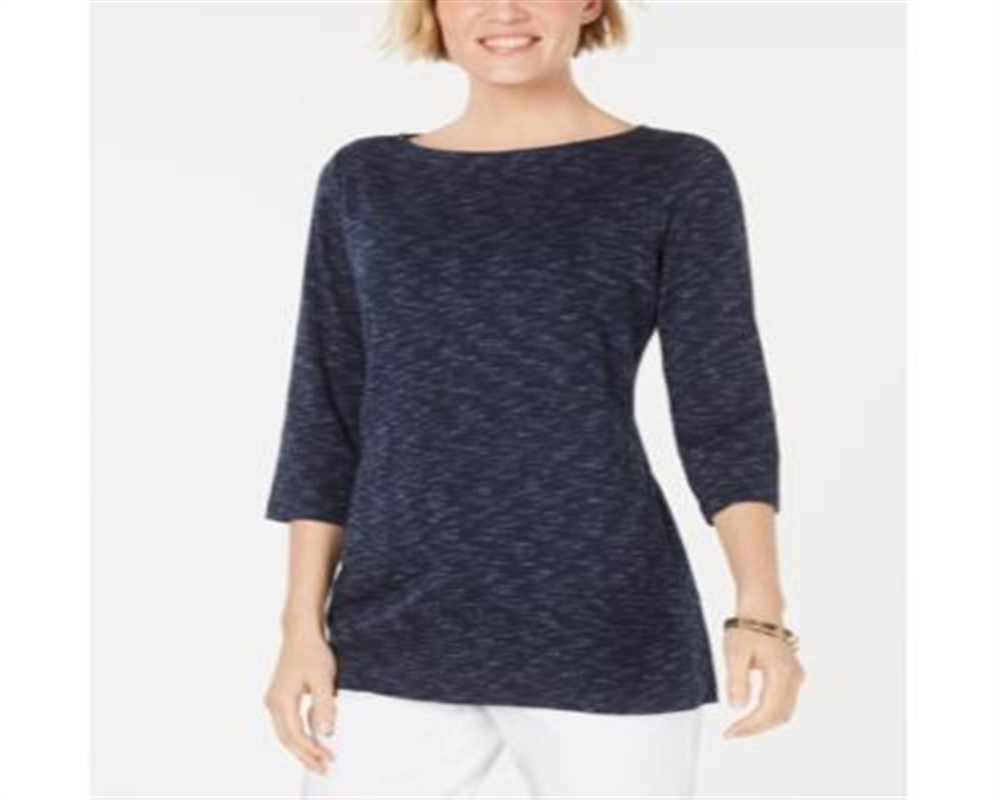 Karen Scott Women's Boat Neck Space Dyed Top Blue Size X-Small