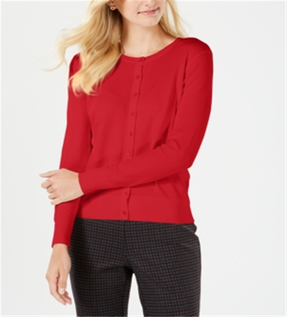 Charter Club Women's Long Sleeve Button Front Cardigan Red Size XX-Large