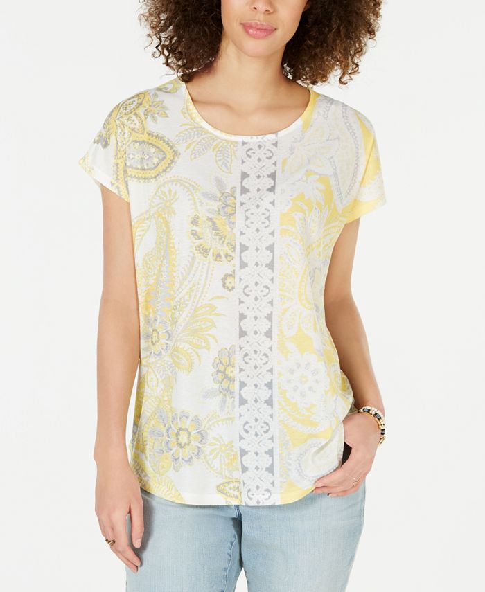 Style & Co Women's Sublimated Printed Top Yellow Size Large
