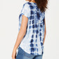 Style & Co Women's Floral Print Tie Dyed Top Blue Size Small