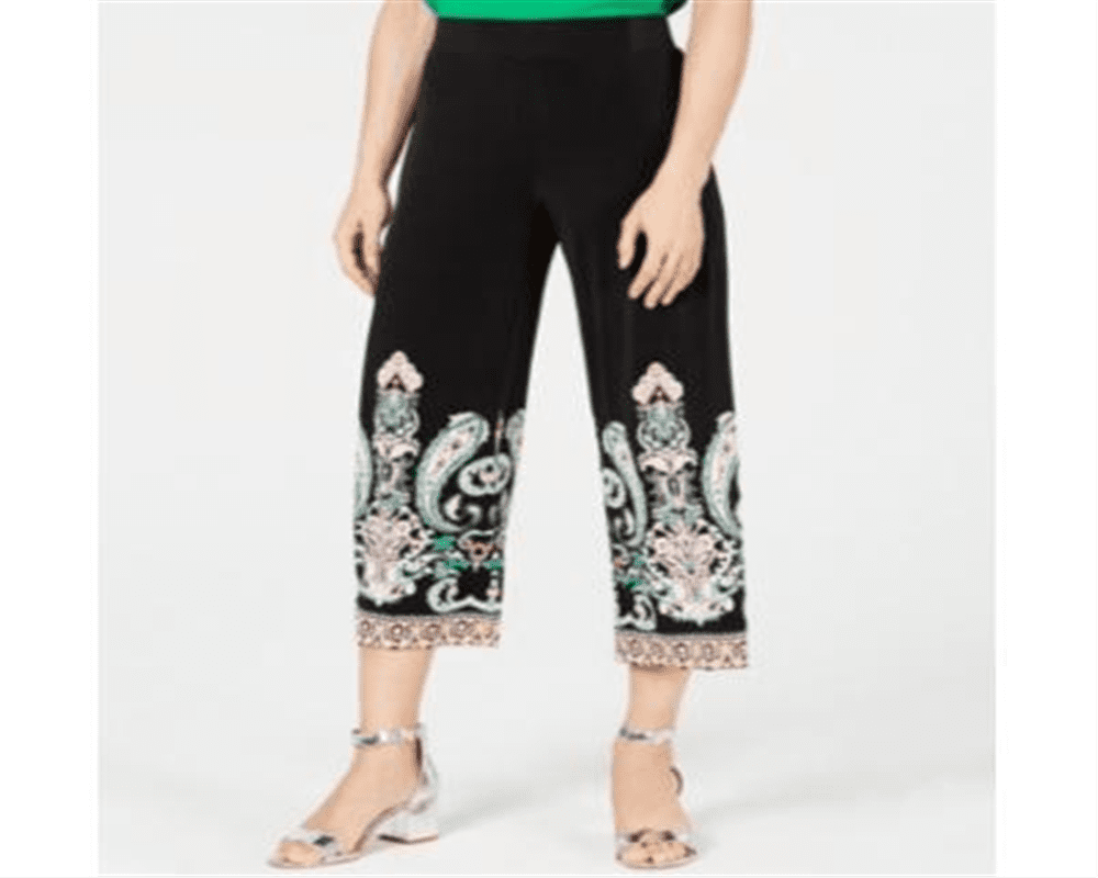 INC International Concepts Women's Black Cropped Wide Leg Pants Size Petite Small