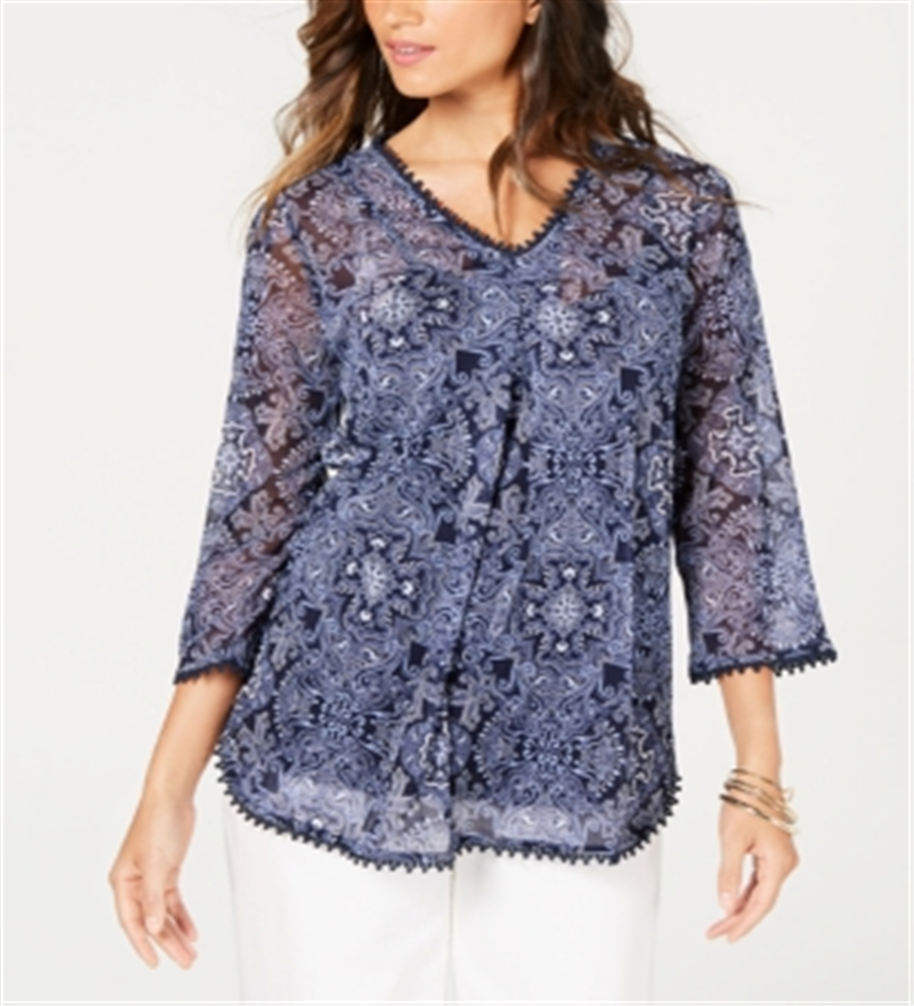 Charter Club Women's Printed Tunic Camisole Top Blue Size X-Small