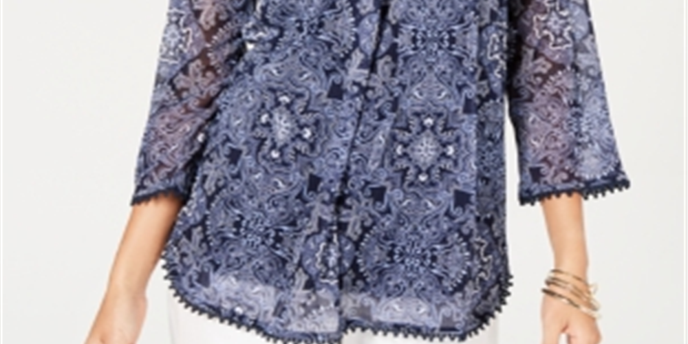 Charter Club Women's Printed Tunic Camisole Top Blue Size X-Small
