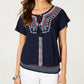 Style & Co Women's Embroidered Peasant Top Blue Size Petite Small