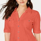 Style & Co Women's Jersey Utility Shirt Red Size Petite
