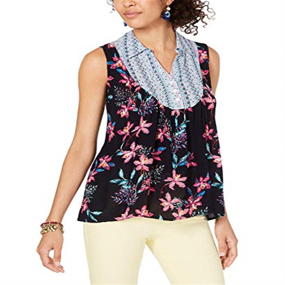 Style & Co Women's Hibiscus Mixed Media Top Size Medium