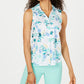 Charter Club Women's Floral Print Button Front Shirt White Size 14 Petite