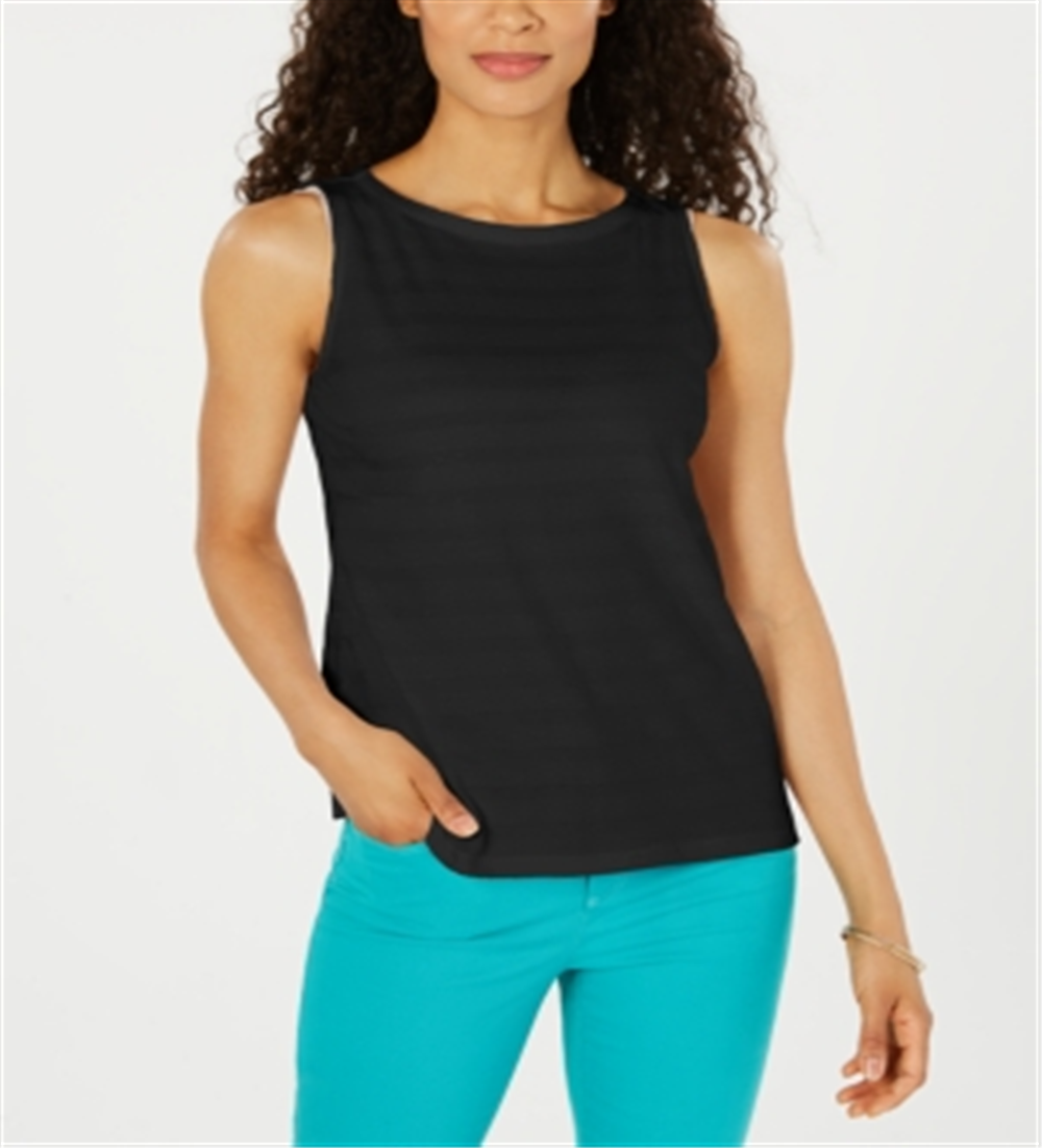 Charter Club Women's Textured Cotton Tank Top Black Size Medium