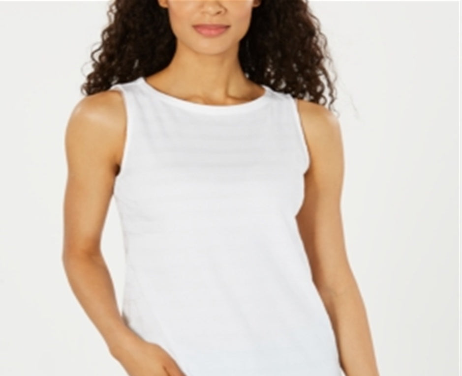 Charter Club Women's Textured Cotton Tank Top White Size Small